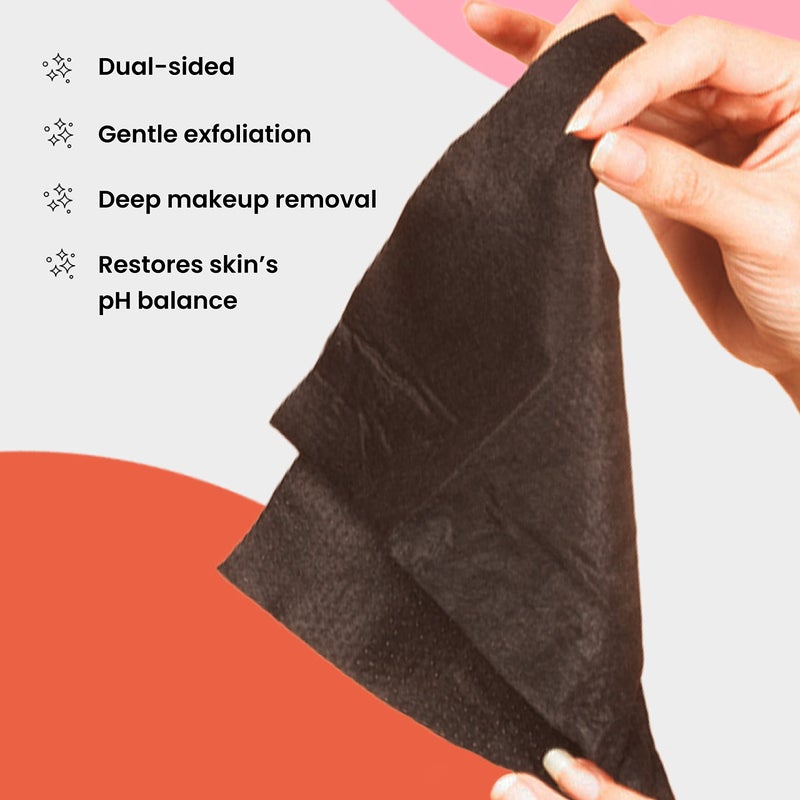 Blaq مناديل الوجه بالفحم النشط من BLAQ - مناديل تنظيف الوجه بالفحم ذات الجانبين - مزيل مكياج، مقشر معزز بـ AHA، تنظيف المسام للبشرة المعرضة لحب الشباب - مناديل غسل الوجه بحجم السفر - 25 قطعة - Image 4
